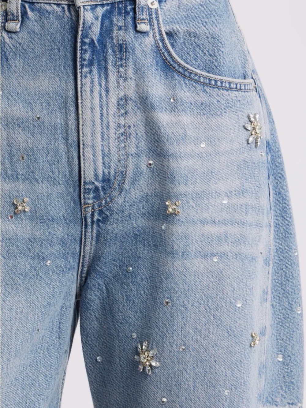 Charlie Flower Crystal High Waist Ankle Barrel Jeans - Picture 3 of 16